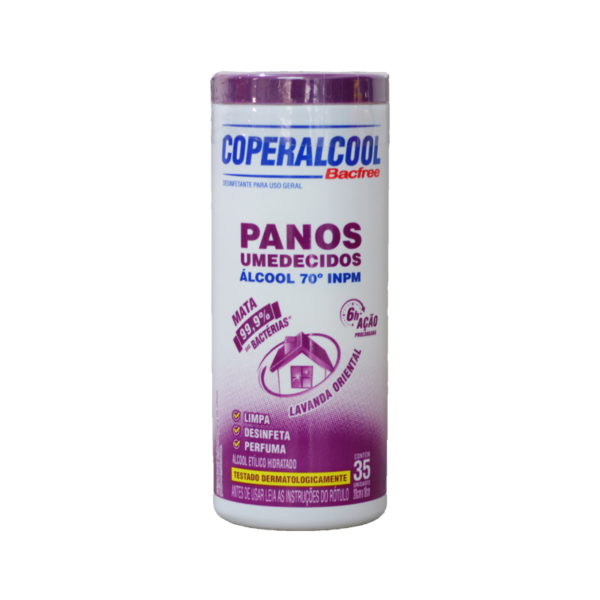 Panos umedecidos álcool 70% - Coperalcool Lavanda Oriental 35 unidade
